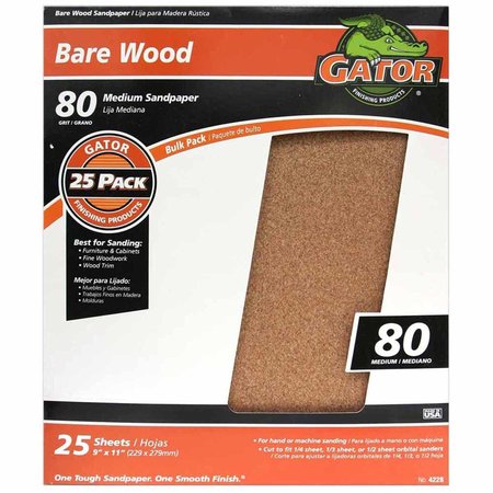 GATOR GRIT Gator 11 in. L X 9 in. W 80 Grit Aluminum Oxide Sanding Sheet 3277